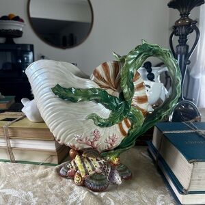 Large Fitz and Floyd Oceana Nautilus Conch Shell Bowl Vase Pitcher